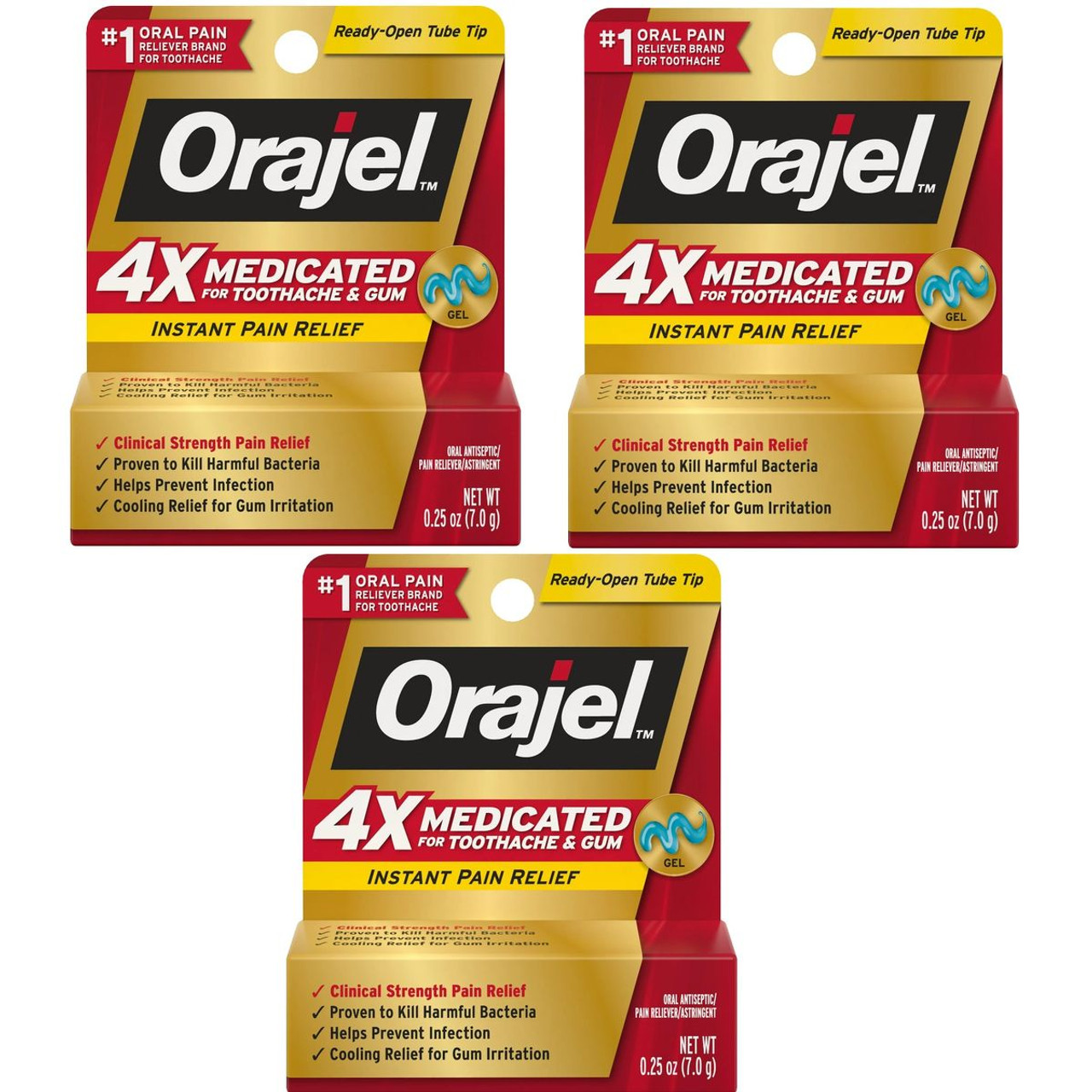 Orajel™ 4X Medicated Instant Pain Relief Gel, 0.25 oz. (3-Pack) product image