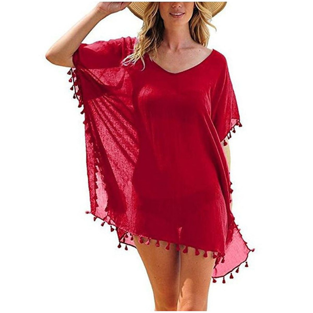 Women's Chiffon Beach Swim Cover-up with Tassels product image