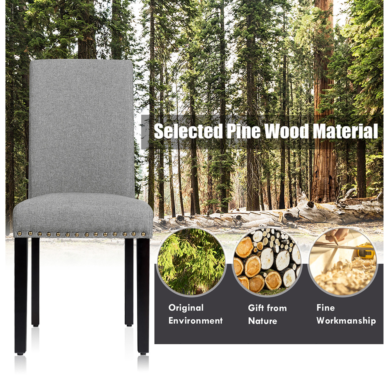 Fabric Upholstered Nailhead Trim Dining Chairs (Set of 2) product image