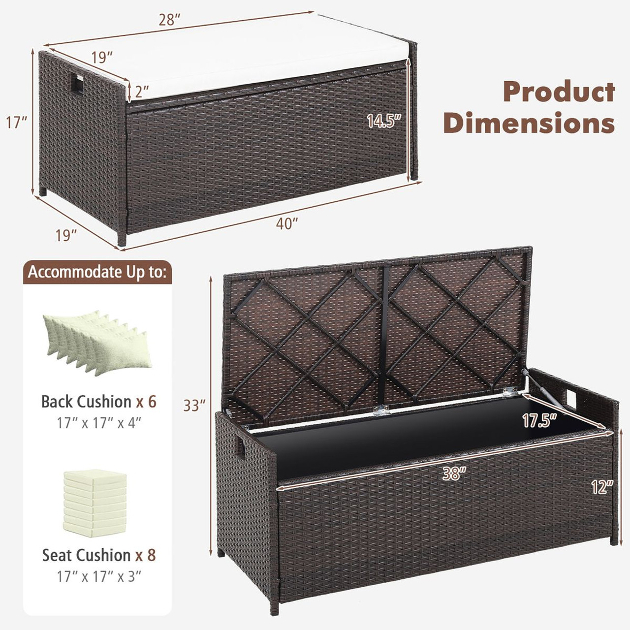 34-Gallon Wicker Storage Deck Box with Cushion product image