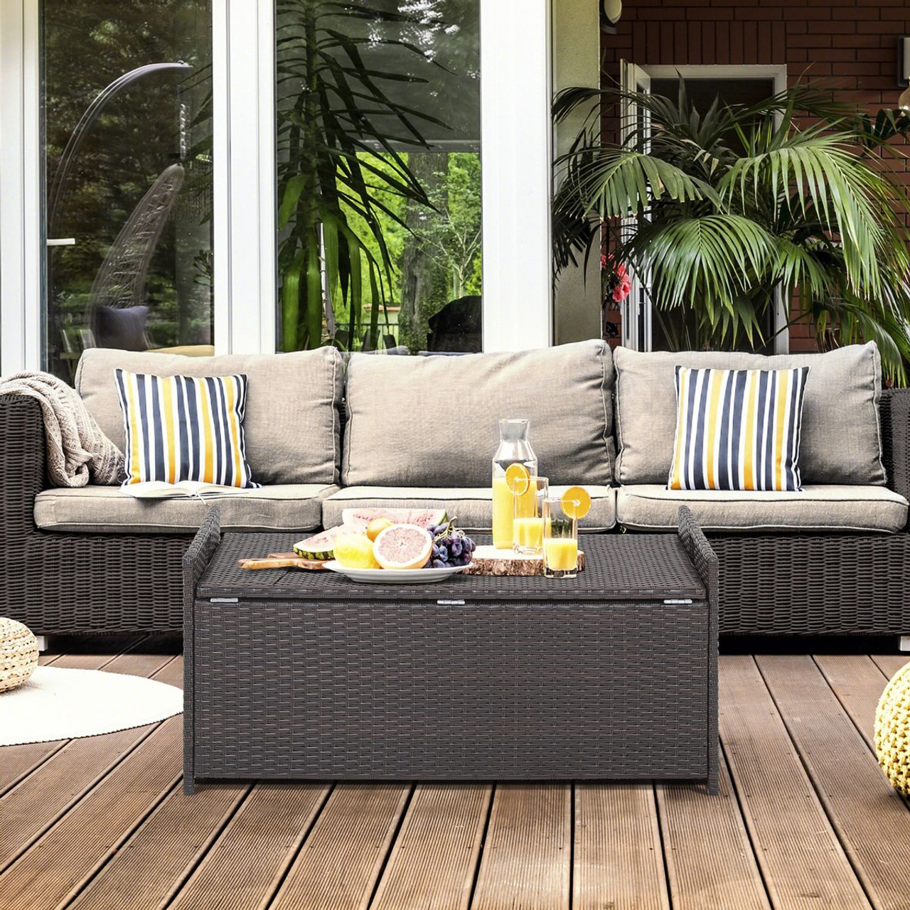 34-Gallon Wicker Storage Deck Box with Cushion product image