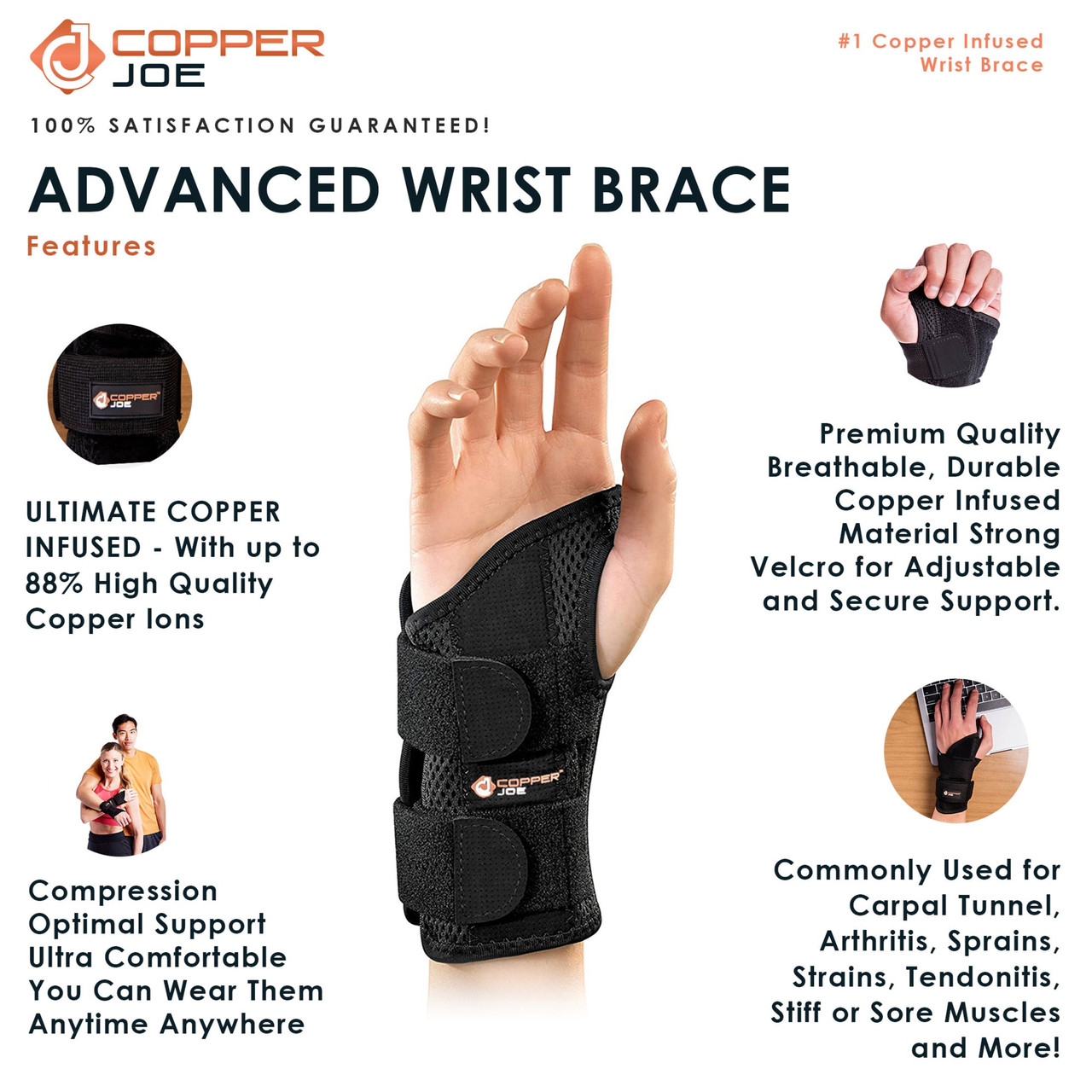 Copper Joe® Copper-Infused Ultimate Fitted Wrist Brace (Left or Right Hand) product image