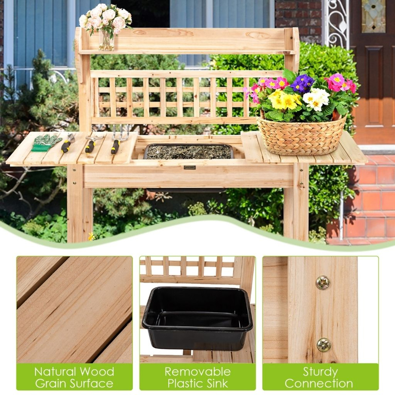 Sliding Tabletop Potting Bench Workstation with Sink product image