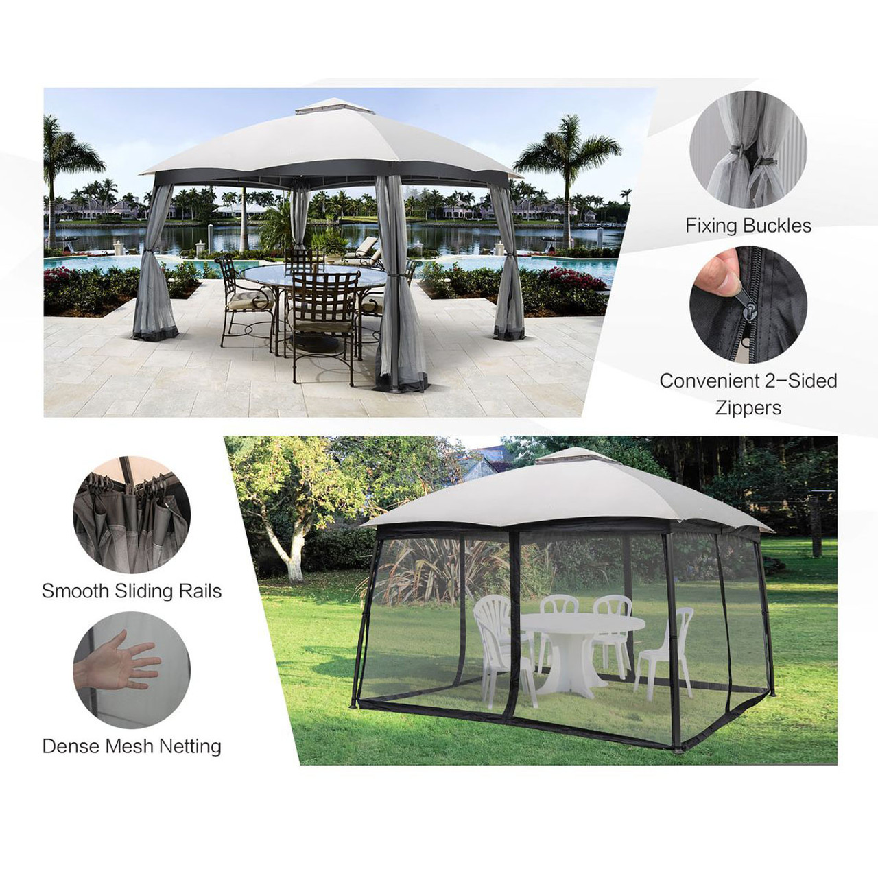 10 x 12-Foot Double-Vent Canopy with Privacy Netting & 4 Sandbags product image