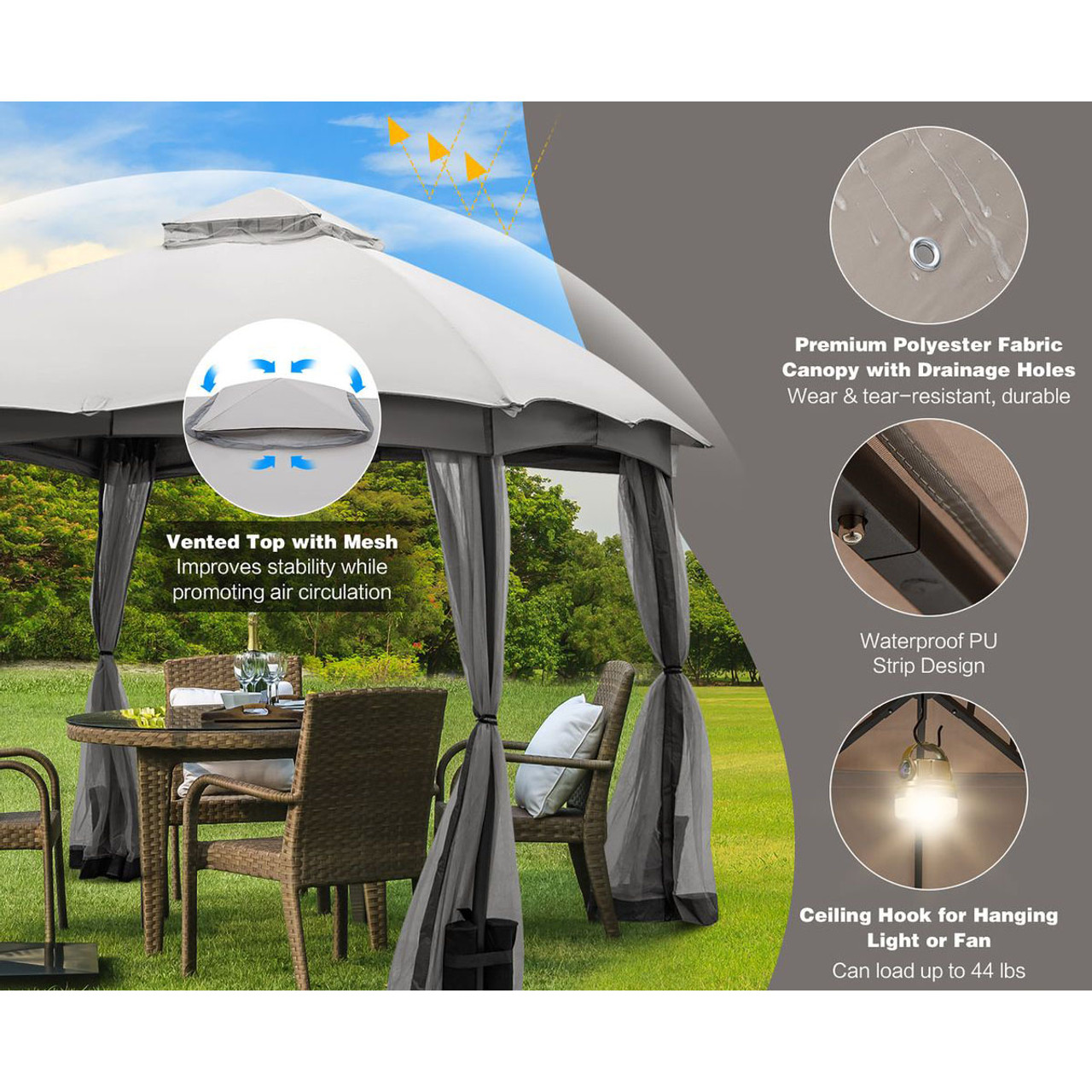 10 x 12-Foot Double-Vent Canopy with Privacy Netting & 4 Sandbags product image