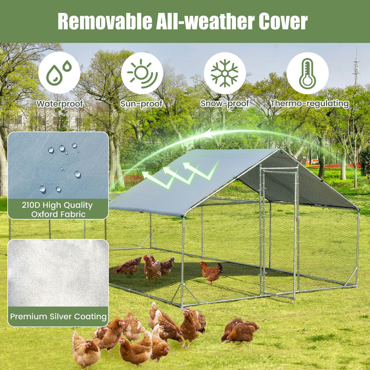 Goplus Large Metal Chicken Coop Walk-in Poultry Cage w/ Water-UV Cover product image