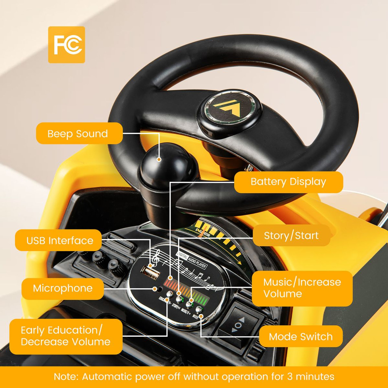 Kids' Powered Ride-on Bulldozer with Front Digger Shovel, ASTM-Certification product image