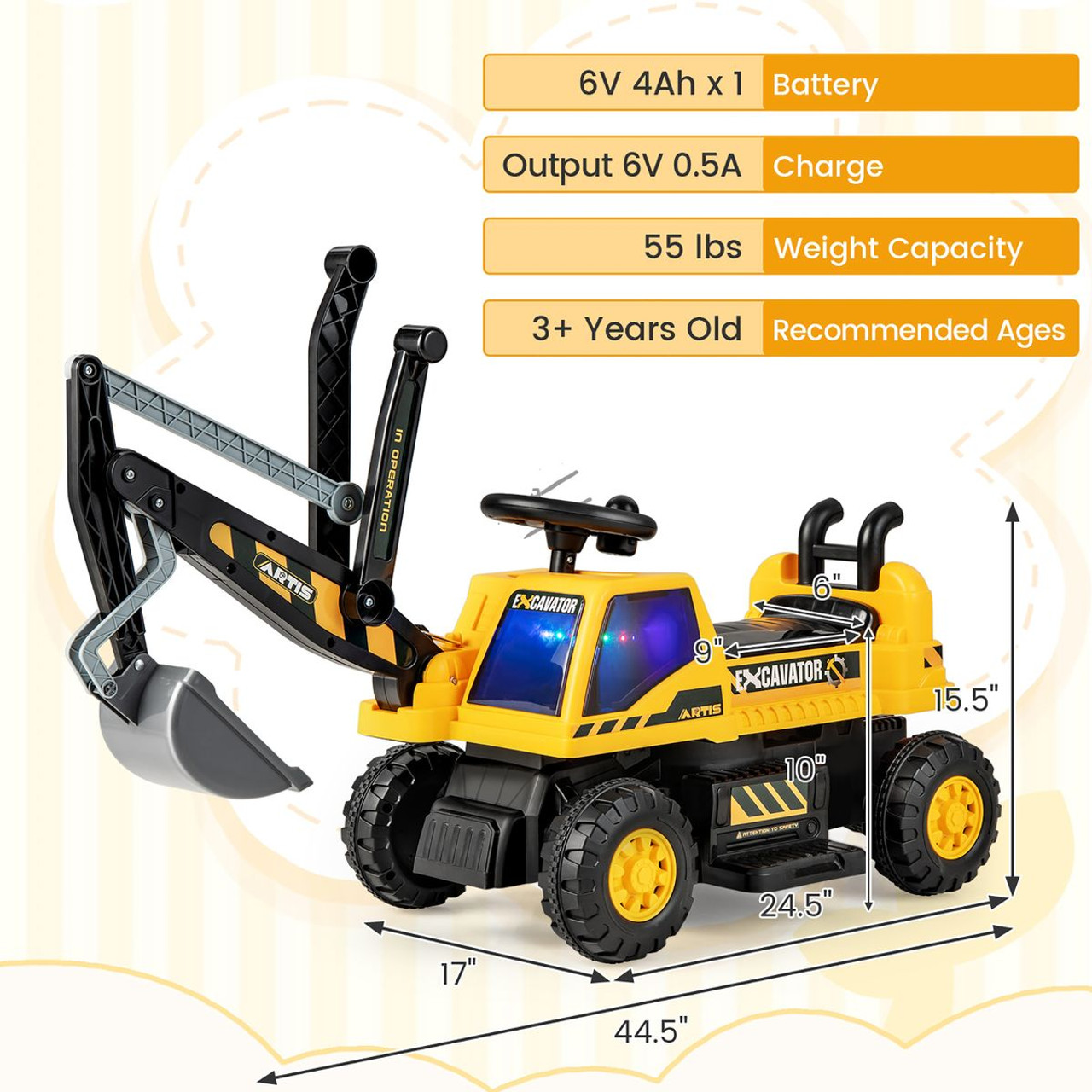 Kids' Powered Ride-on Bulldozer with Front Digger Shovel, ASTM-Certification product image