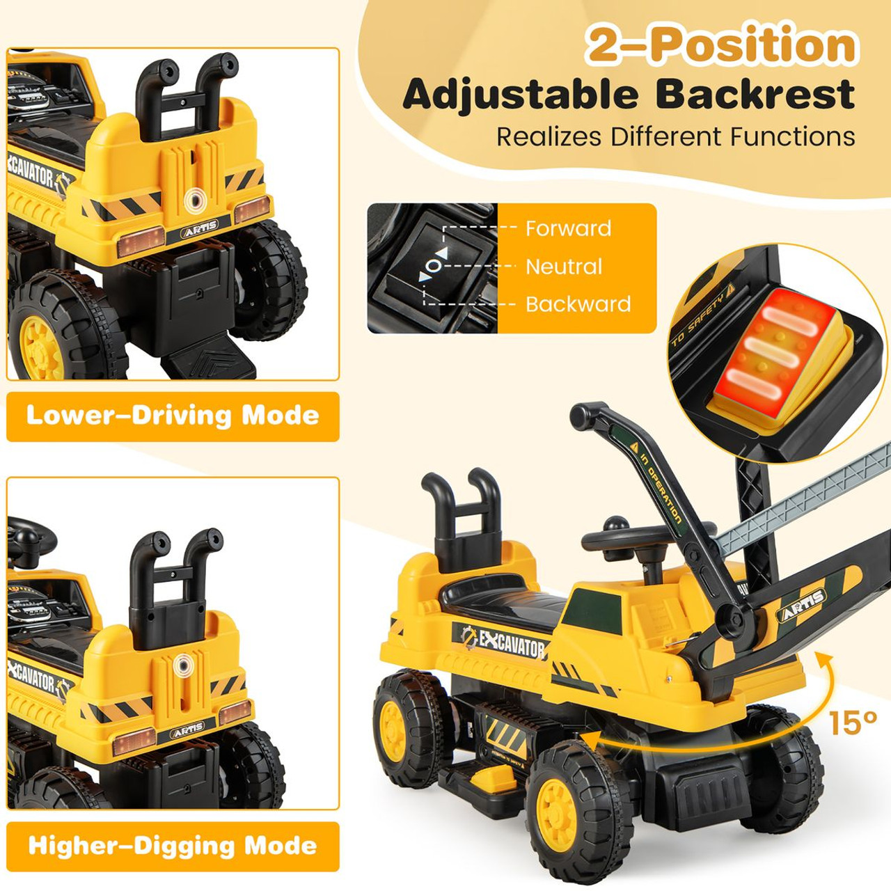 Kids' Powered Ride-on Bulldozer with Front Digger Shovel, ASTM-Certification product image