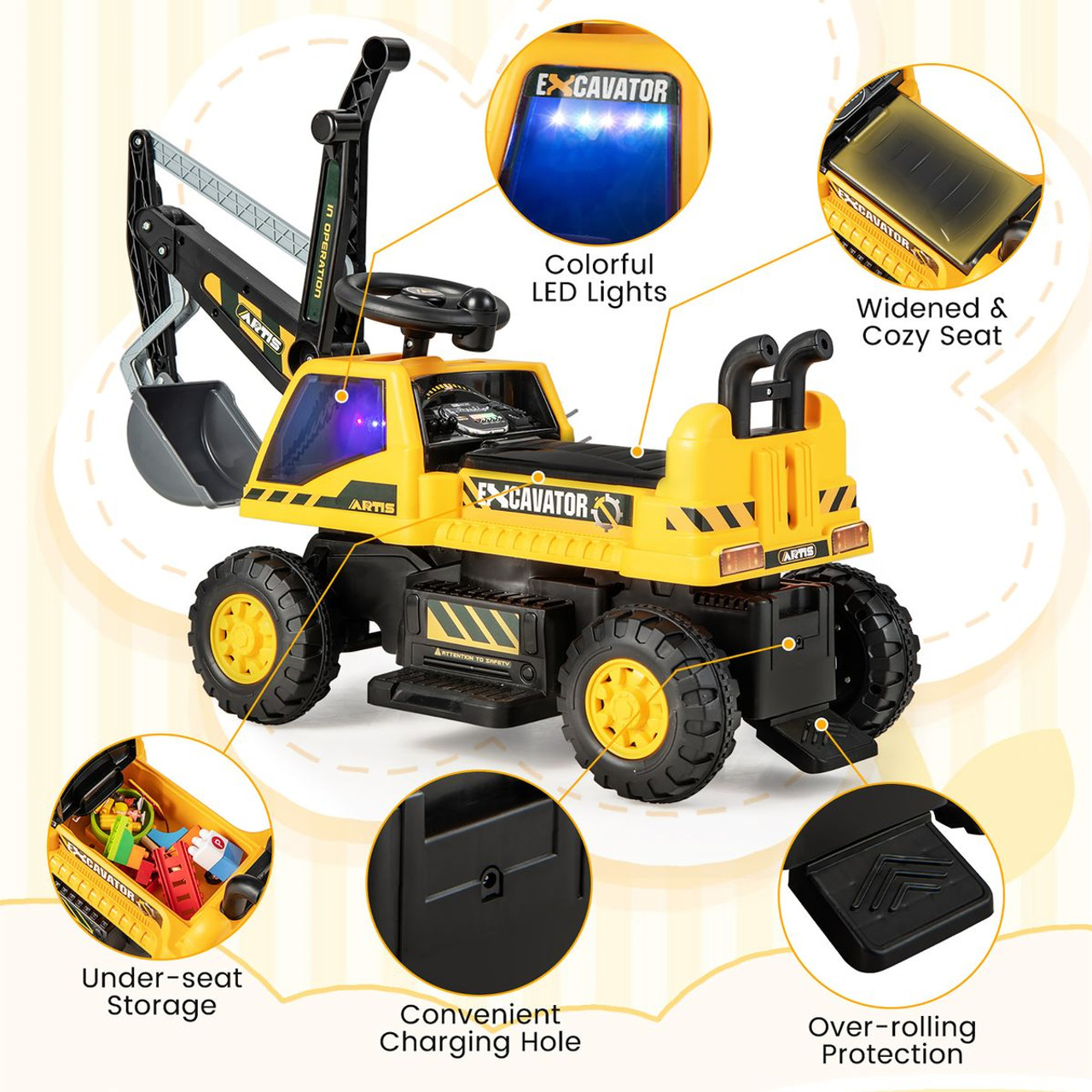 Kids' Powered Ride-on Bulldozer with Front Digger Shovel, ASTM-Certification product image
