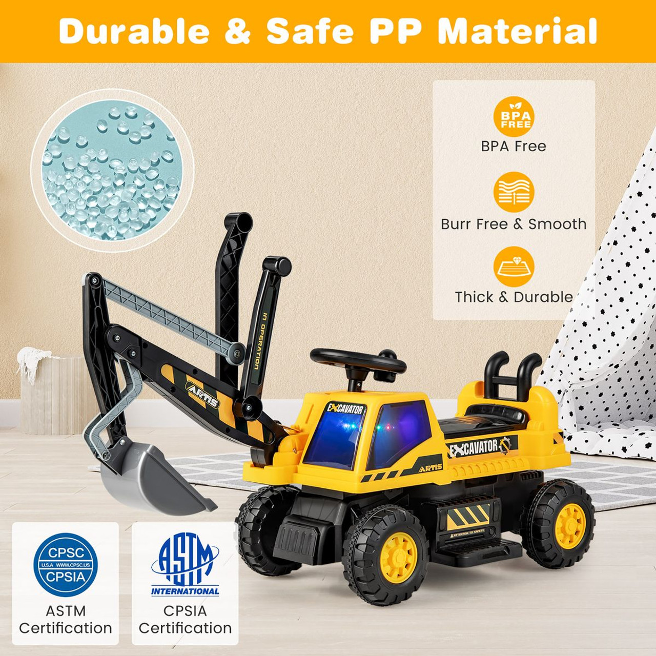 Kids' Powered Ride-on Bulldozer with Front Digger Shovel, ASTM-Certification product image