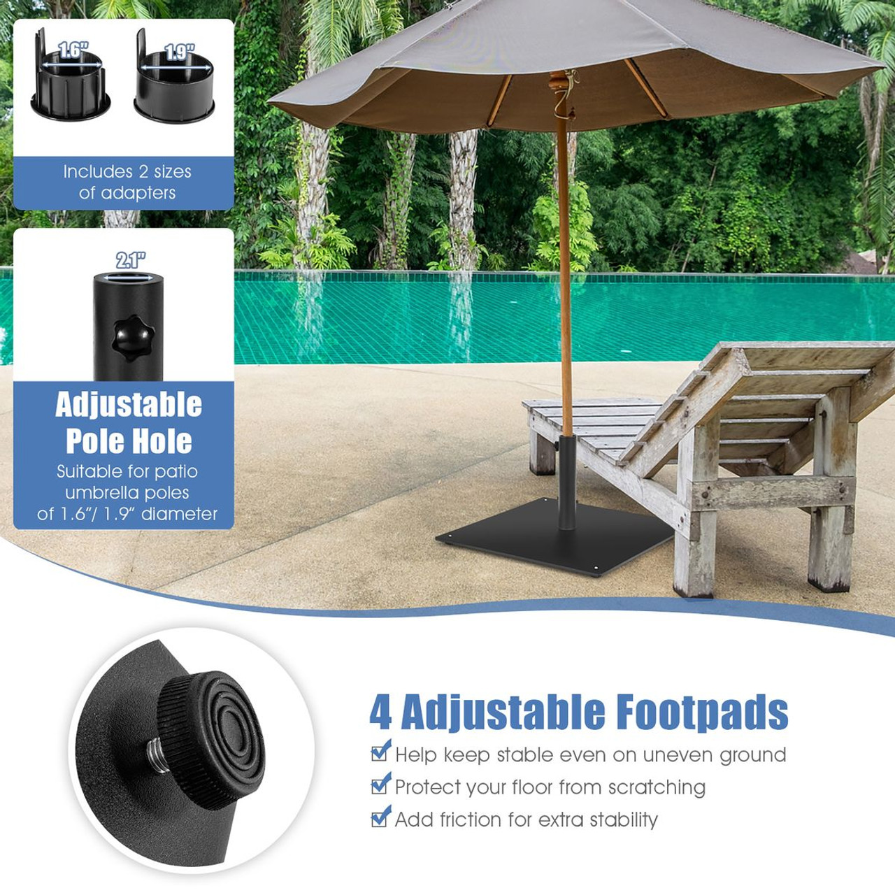 20-Inch Patio Umbrella Base with 4 Adjustable Footpads product image