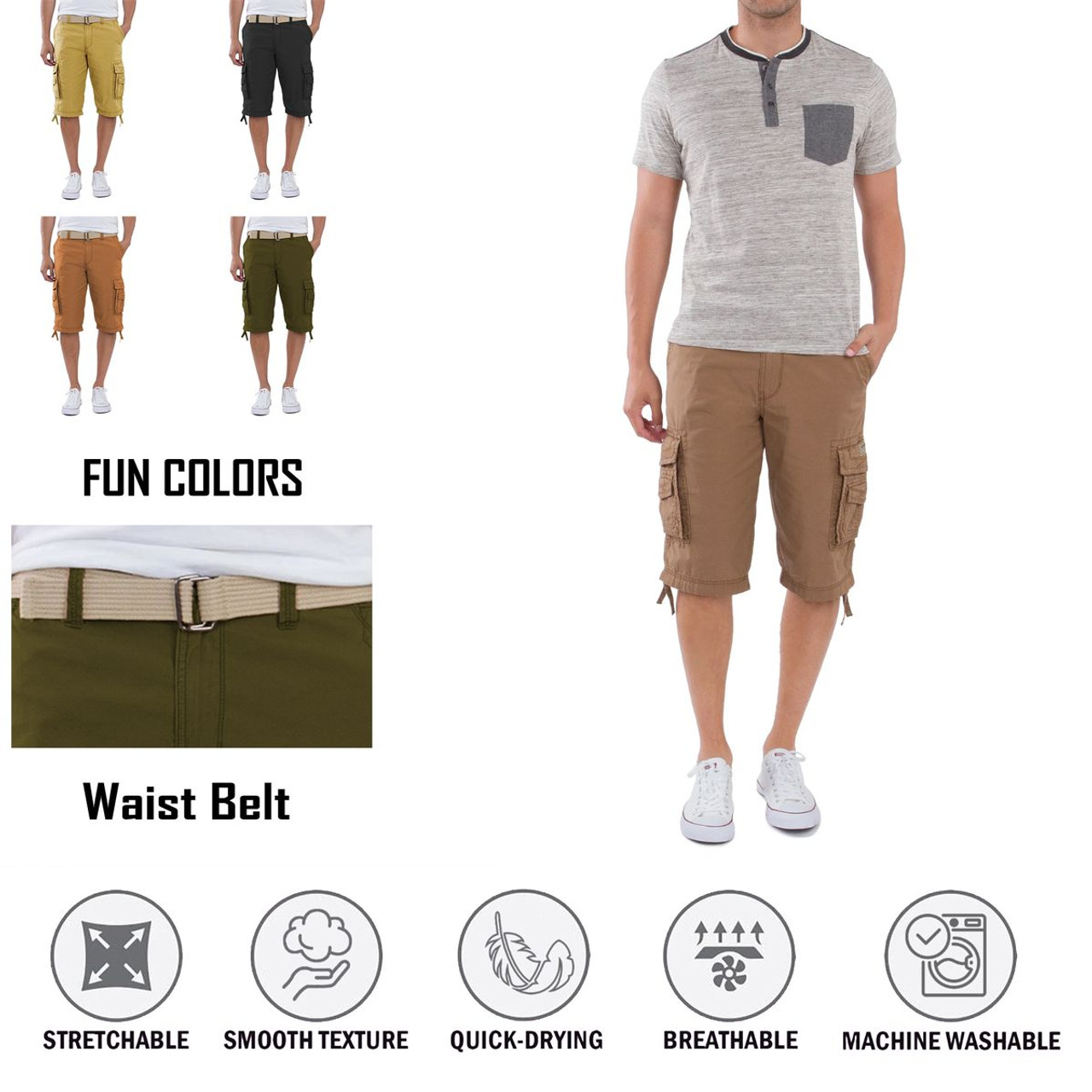 Men's Canvas Cargo Shorts with Belt (3-Pack) product image