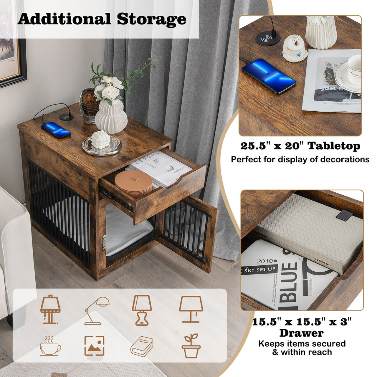 2-in-1 Dog House Crate with Drawer & Wired or Wireless Charging product image