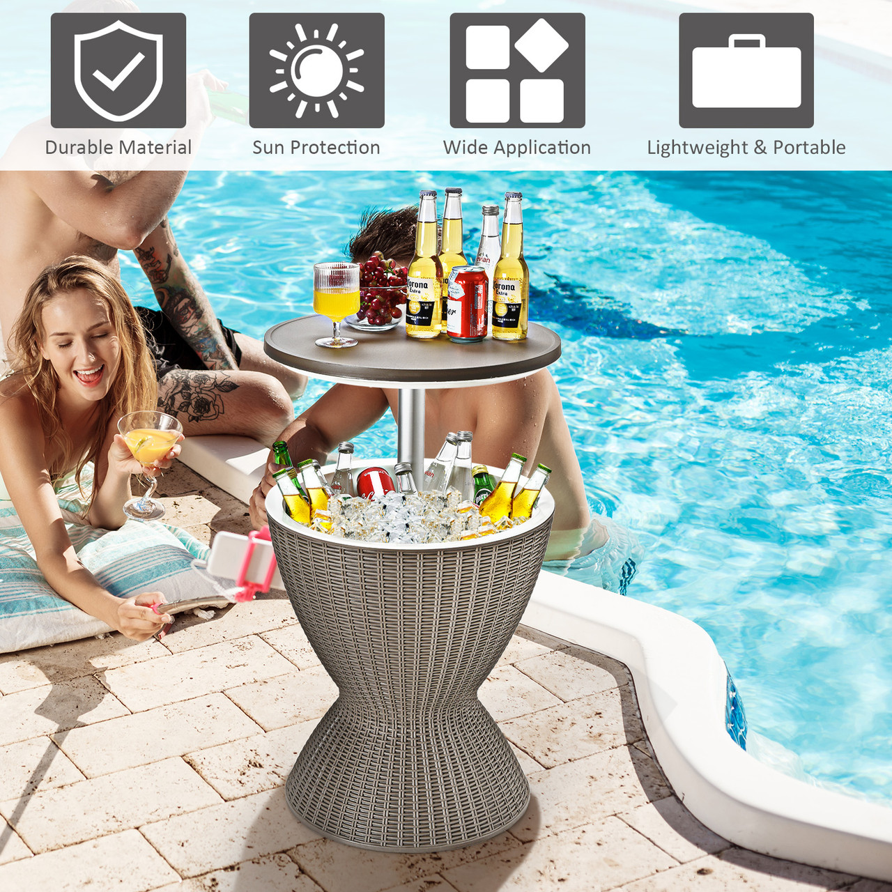8-Gallon 3-in-1 Patio Rattan Cooler Bar Table  product image