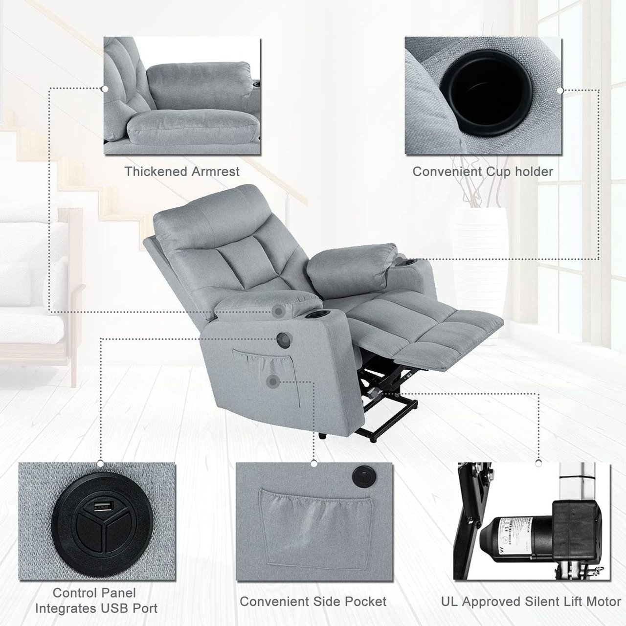 Electric Power Lift Recliner Chair with Heat & Massage Functions product image