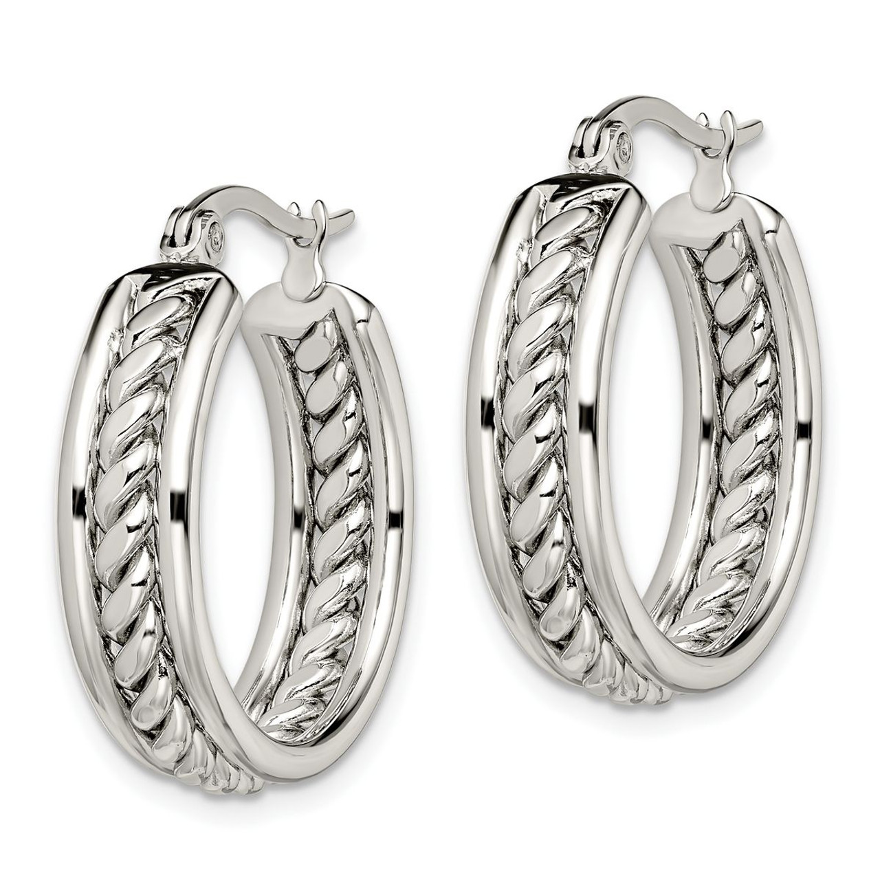 Stainless Steel Polished Twisted Middle 25mm Diameter Hoop Earrings product image