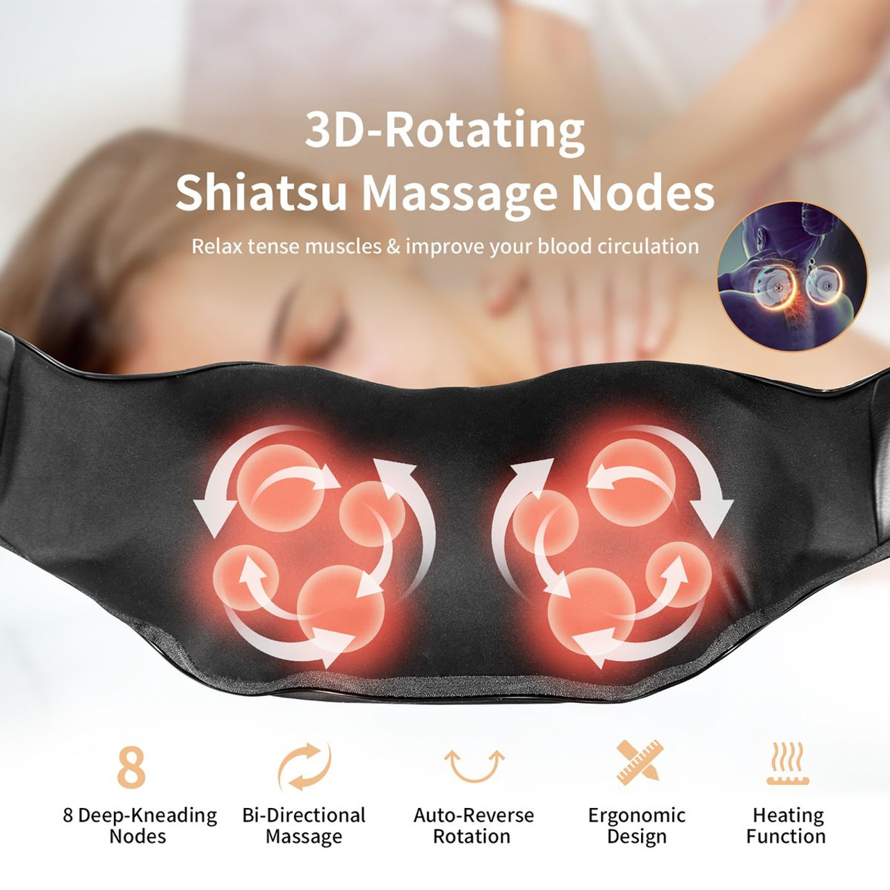 Shiatsu Neck Back Shoulder Massager with Heat, Deep Tissue 3D Kneading product image