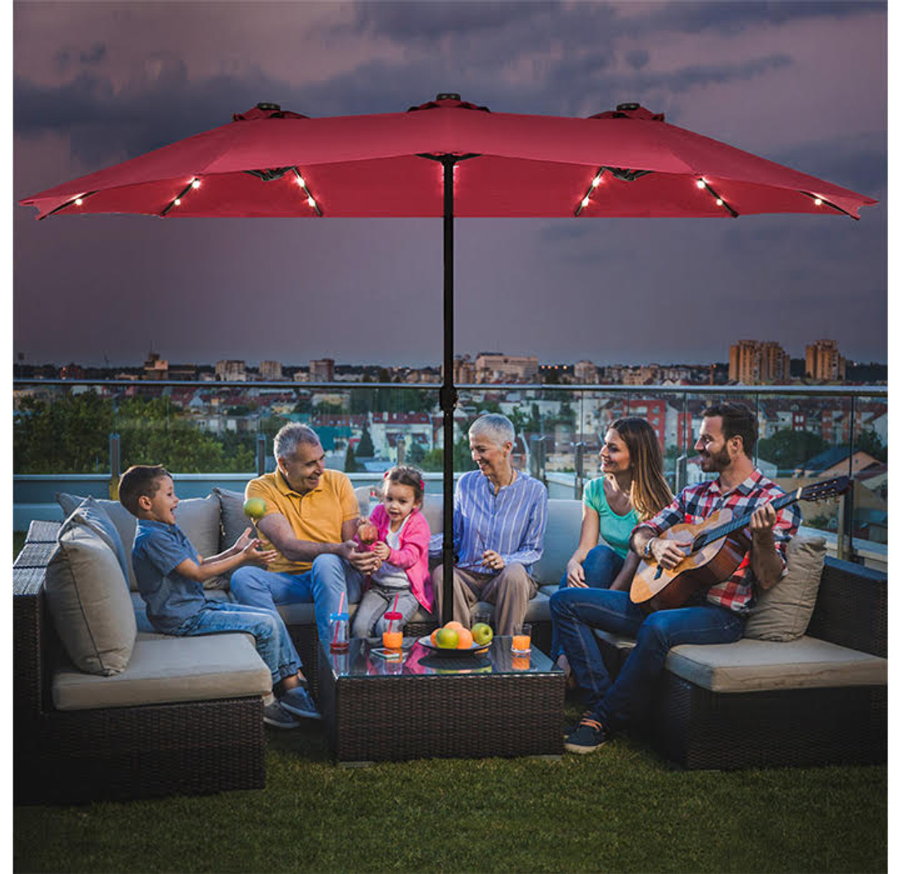 15-Foot Solar LED Double Patio Umbrella with Crank product image