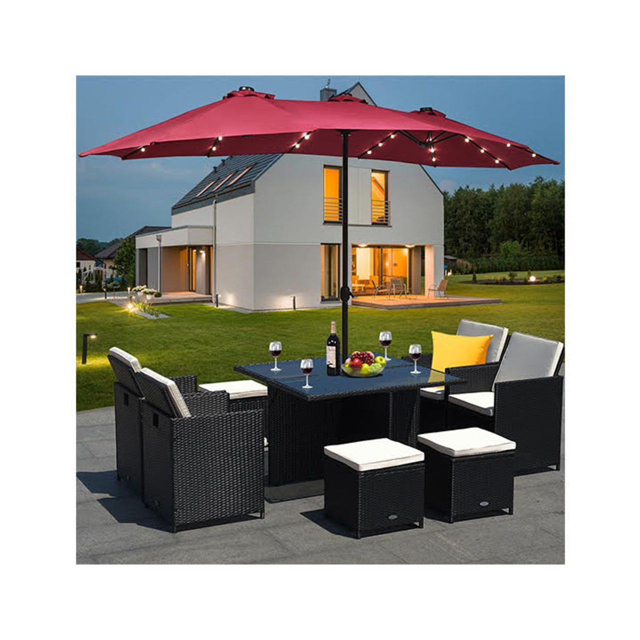 15-Foot Solar LED Double Patio Umbrella with Crank product image