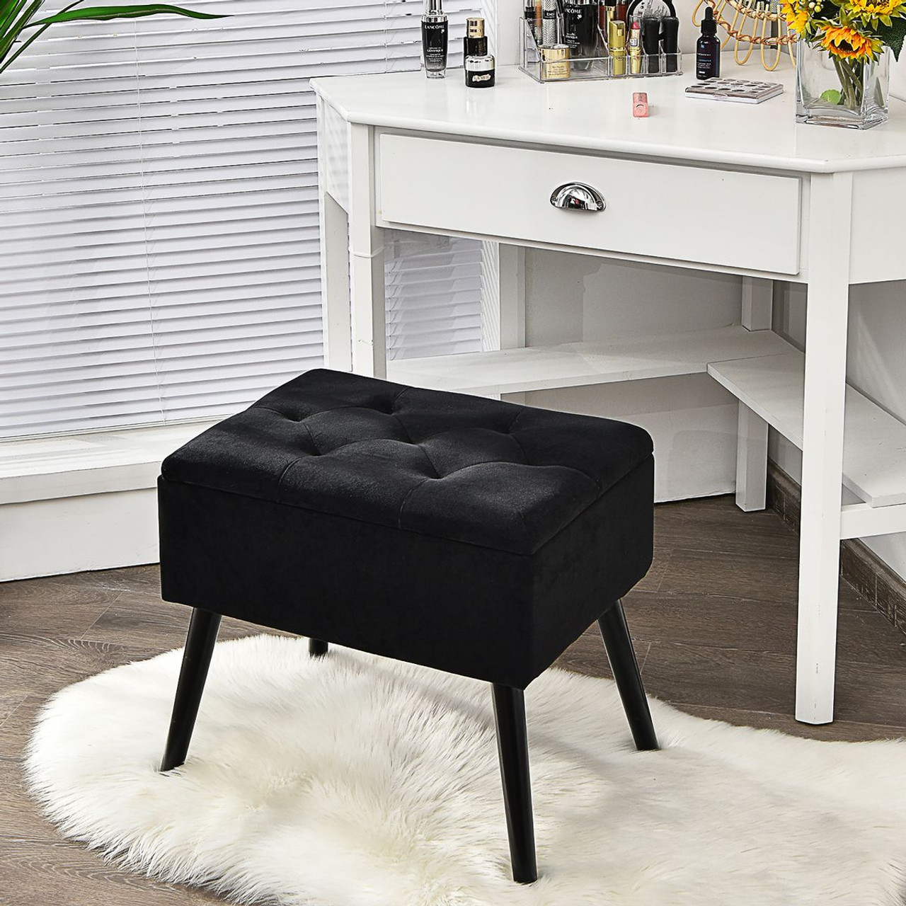 Velvet Storage Ottoman with Solid Wood Legs product image