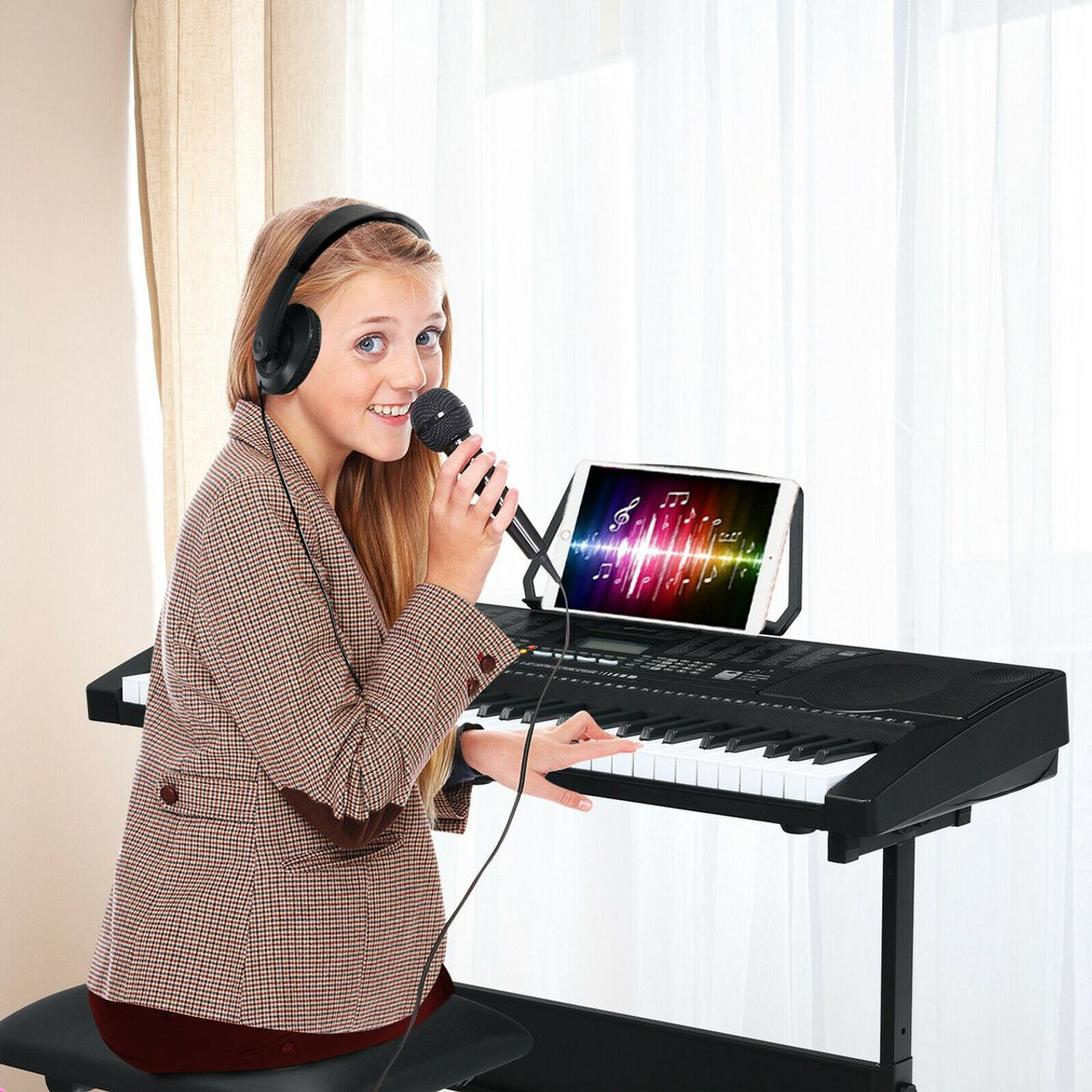 61-Key Electronic Keyboard Piano with Lighted Keys and Bench product image