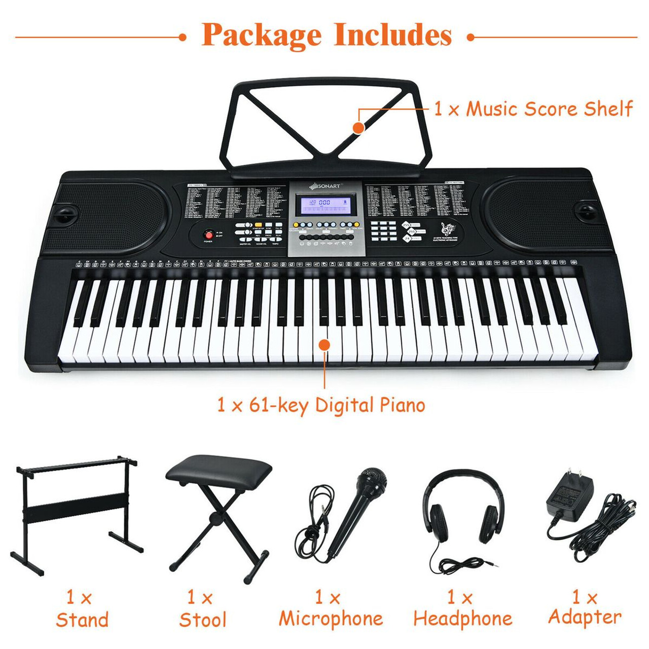 61-Key Electronic Keyboard Piano with Lighted Keys and Bench product image