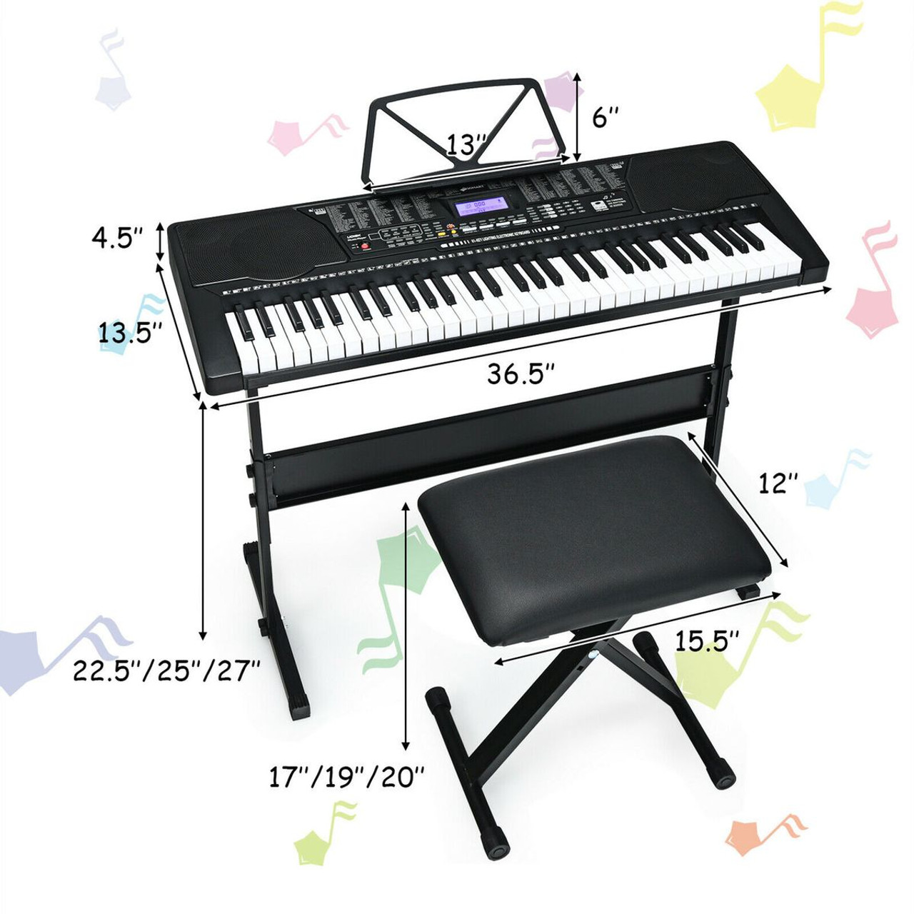 61-Key Electronic Keyboard Piano with Lighted Keys and Bench product image