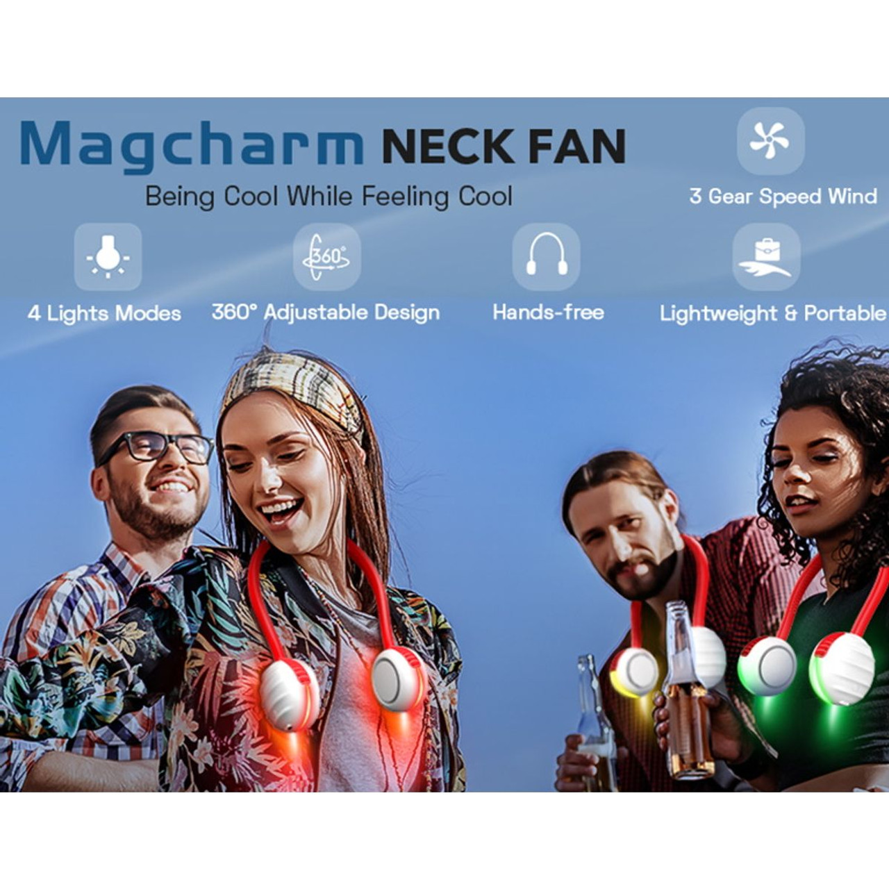 Rechargeable Portable LED Neck Fan with 3 Speeds product image