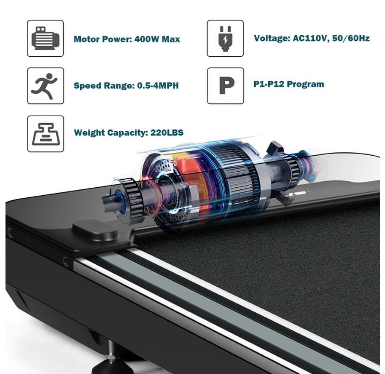 Under-Desk Walking Treadmill with Heavy Duty 1-HP Motor product image