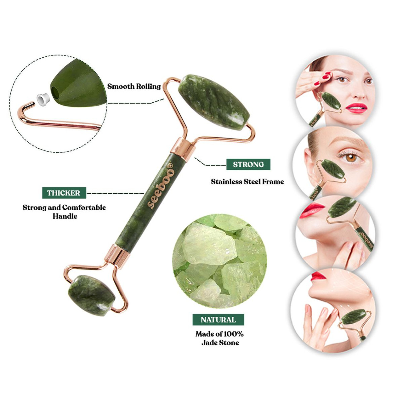 Rose Quartz or Jade Facial Roller & Guasha Tool by Seeboo® product image
