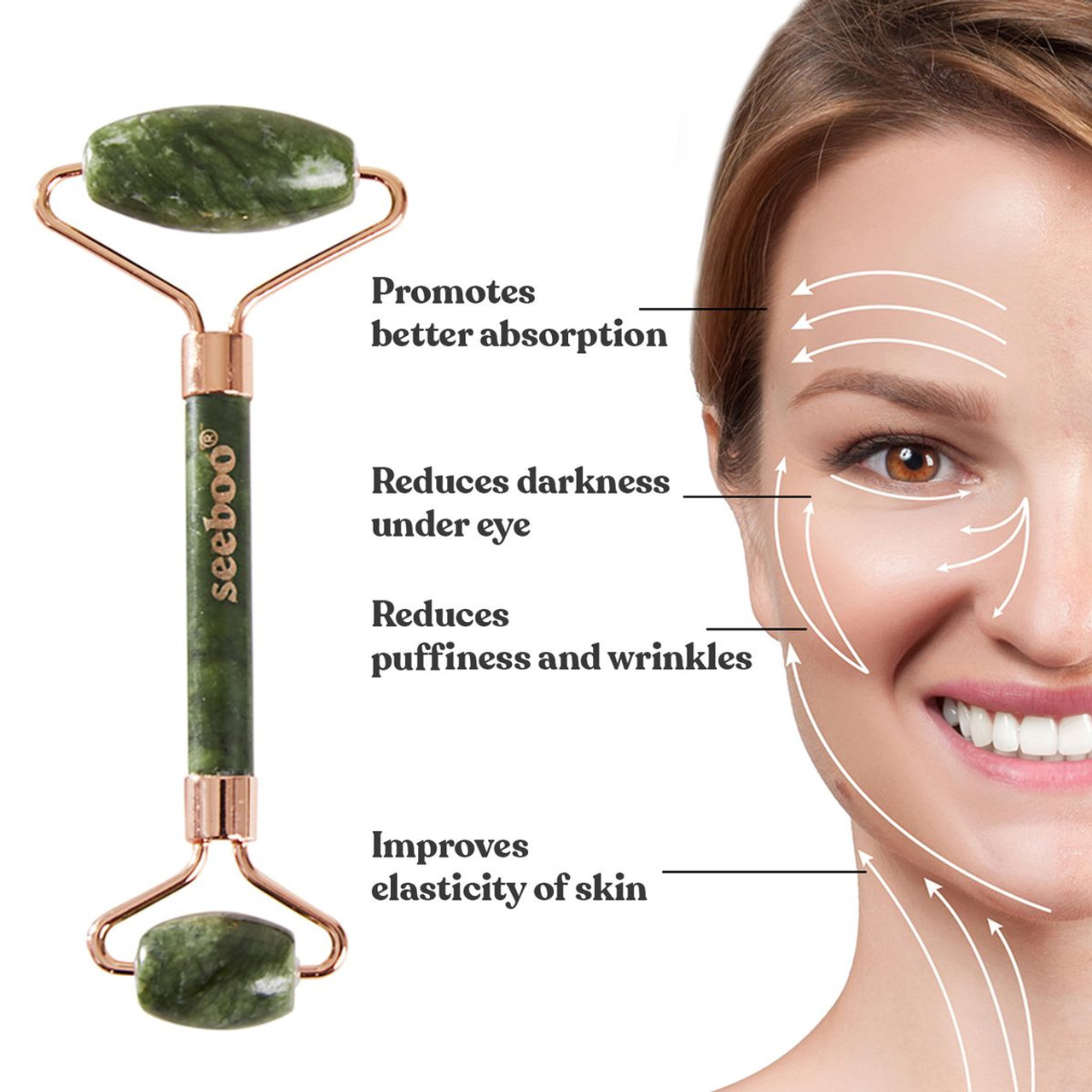 Rose Quartz or Jade Facial Roller & Guasha Tool by Seeboo® product image