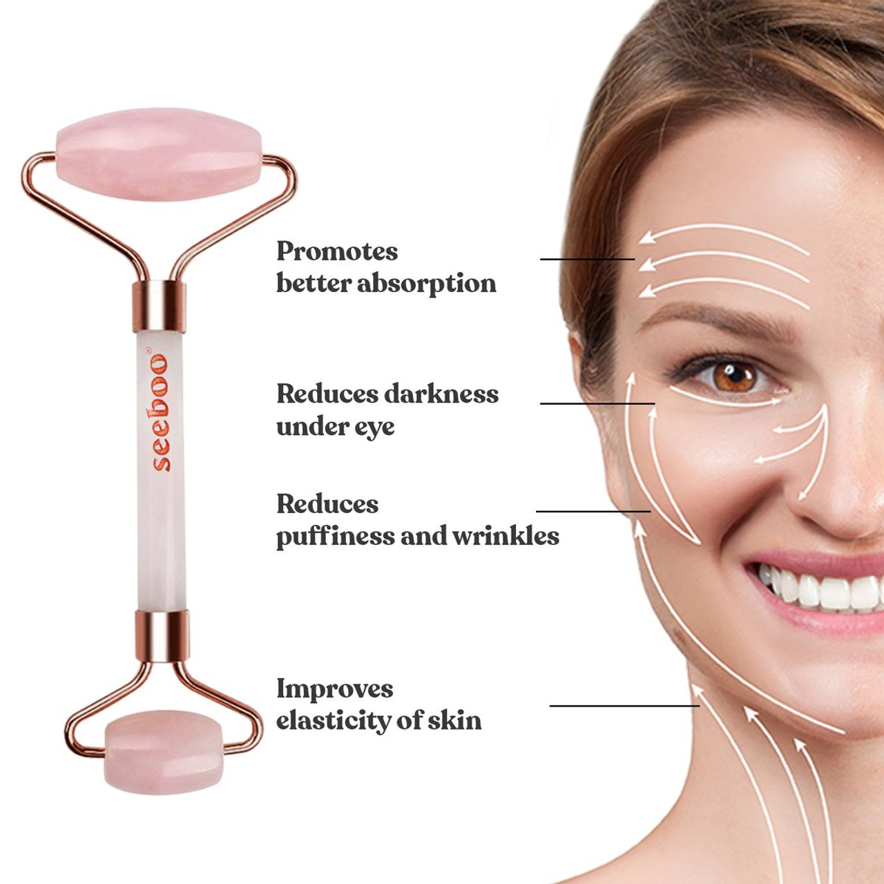 Rose Quartz or Jade Facial Roller & Guasha Tool by Seeboo® product image