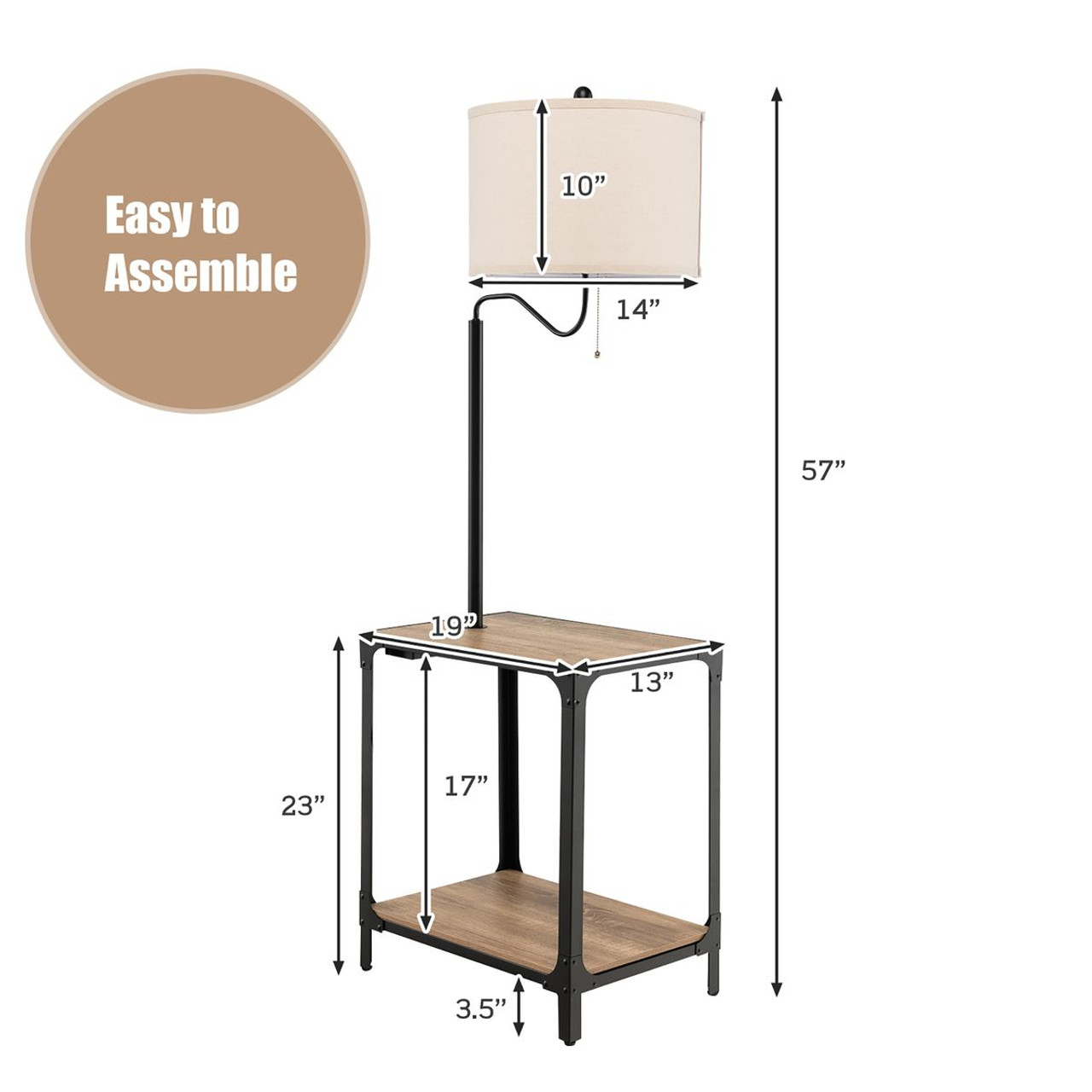 360-Degree Rotatable Floor Lamp with End Table & Charging Ports product image