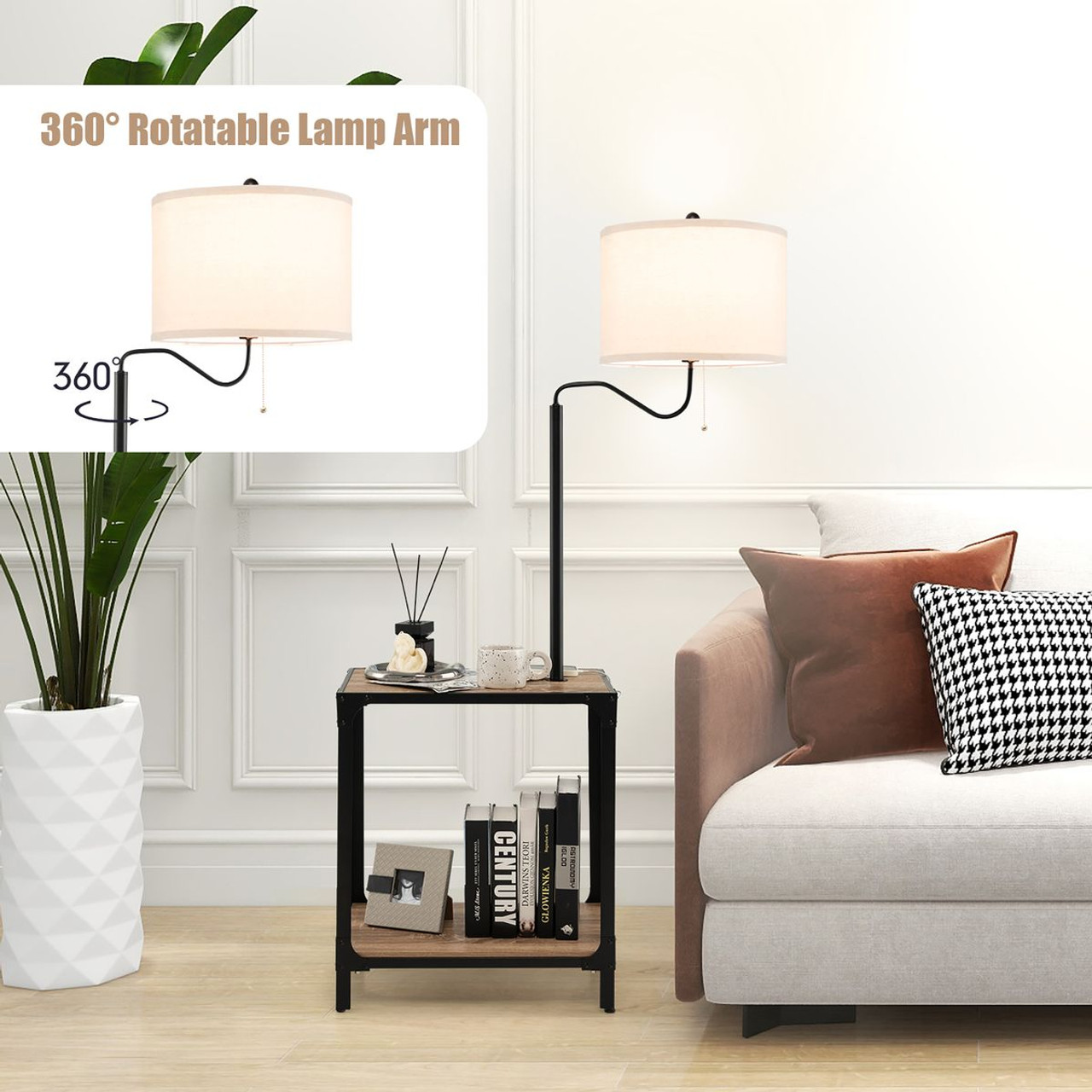 360-Degree Rotatable Floor Lamp with End Table & Charging Ports product image