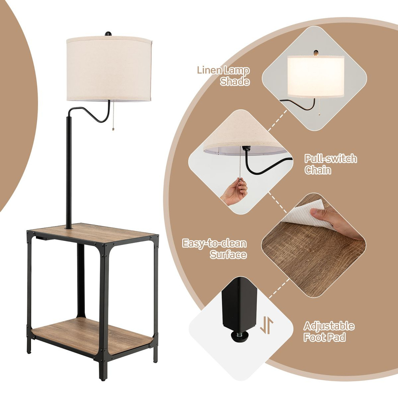 360-Degree Rotatable Floor Lamp with End Table & Charging Ports product image