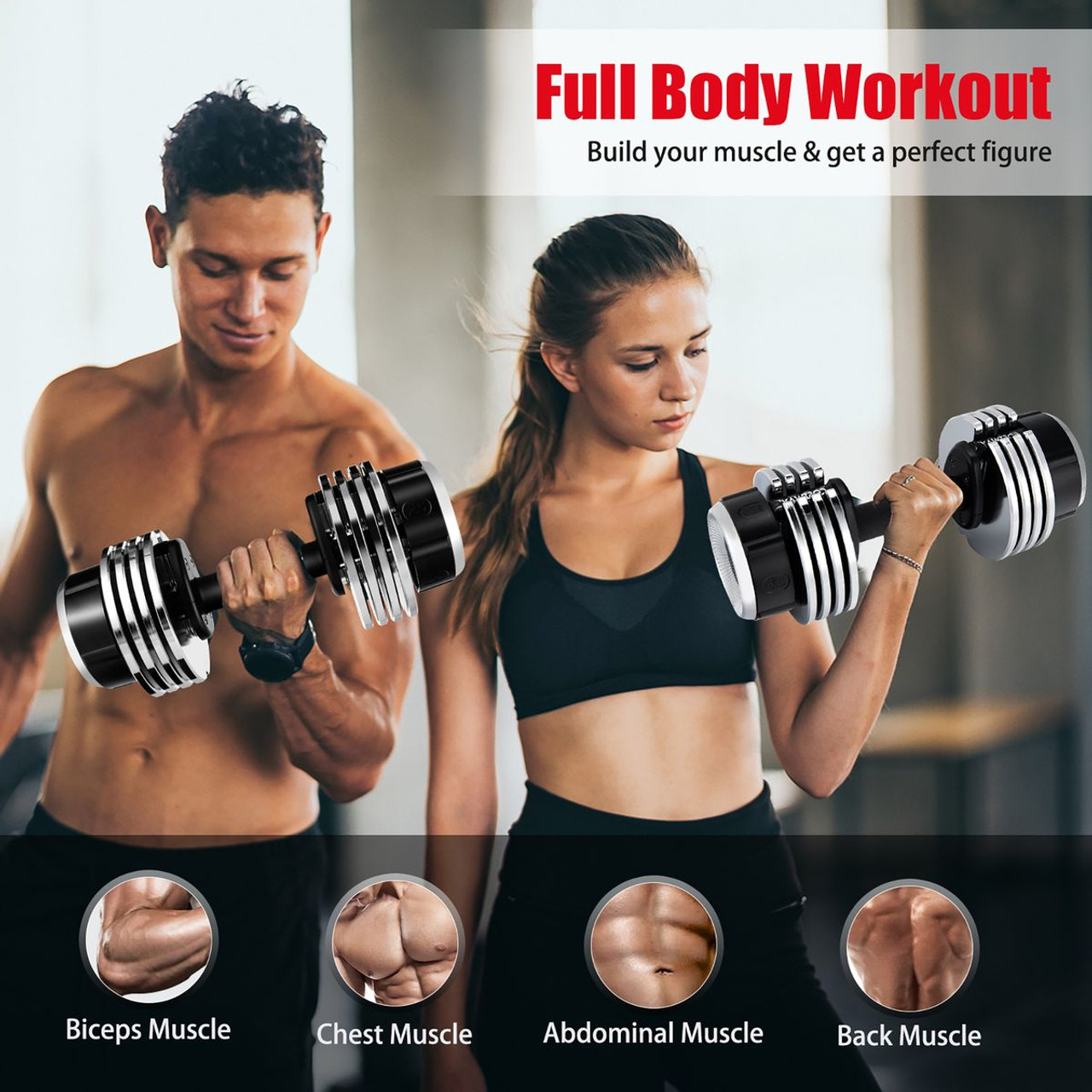 5-in-1 Weight Adjustable Dumbbell with Anti-Slip Fast Adjust Turning Handle product image