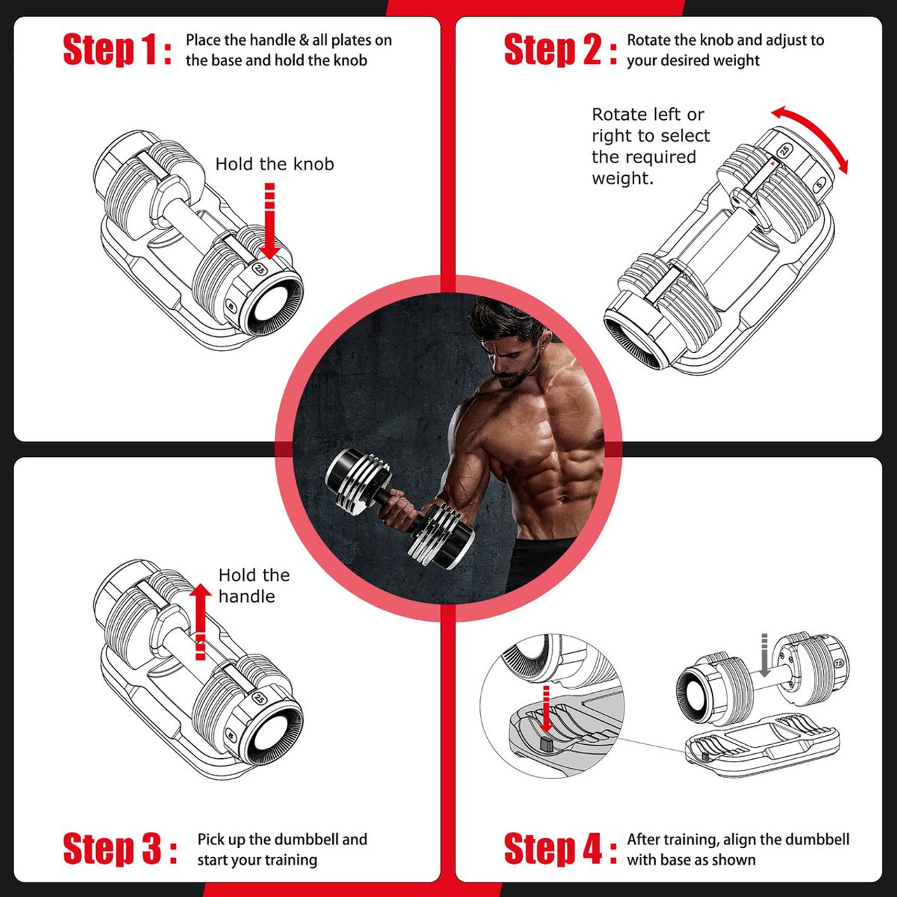 5-in-1 Weight Adjustable Dumbbell with Anti-Slip Fast Adjust Turning Handle product image