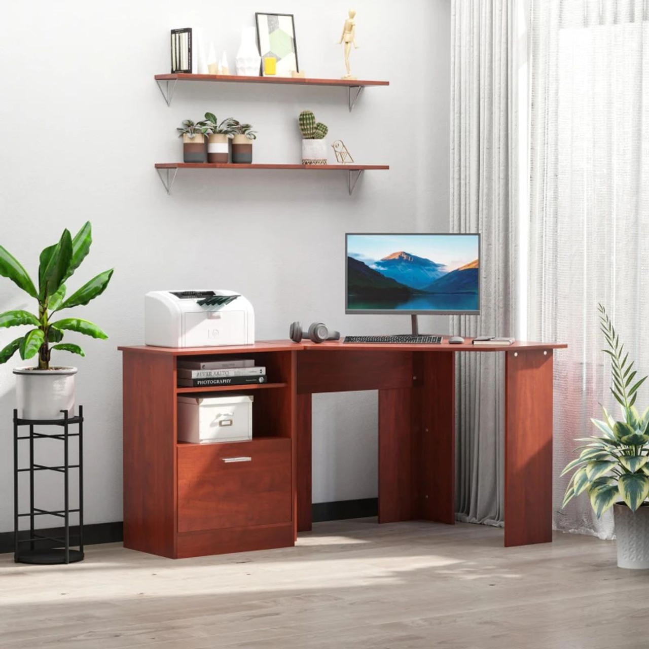 HOMCOM® L-Shaped Corner Computer Desk with Printer Cabinet product image