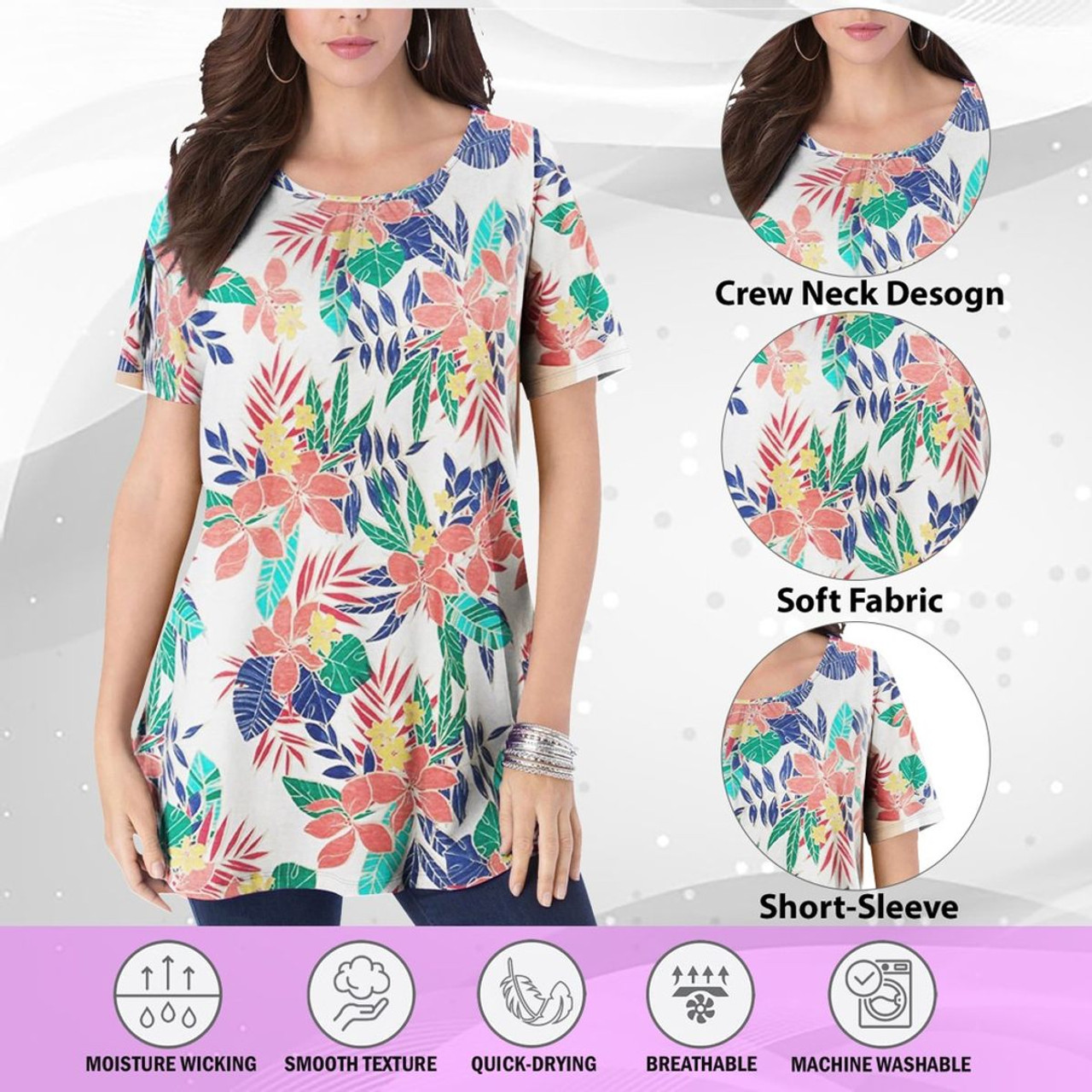 Women’s Printed Short Sleeve Casual Crew Neck T-Shirts (4-Pack) product image