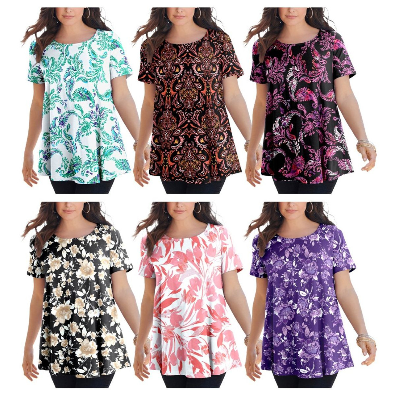 Women’s Printed Short Sleeve Casual Crew Neck T-Shirts (4-Pack) product image