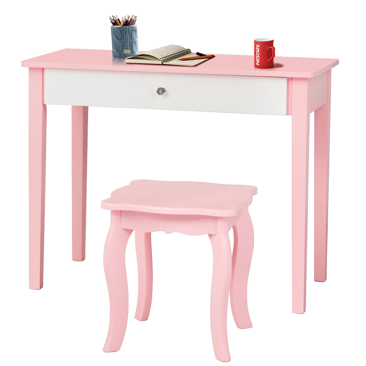Kids' Princess Make-up Dressing Table with Tri-Folding Vanity Mirror & Chair product image