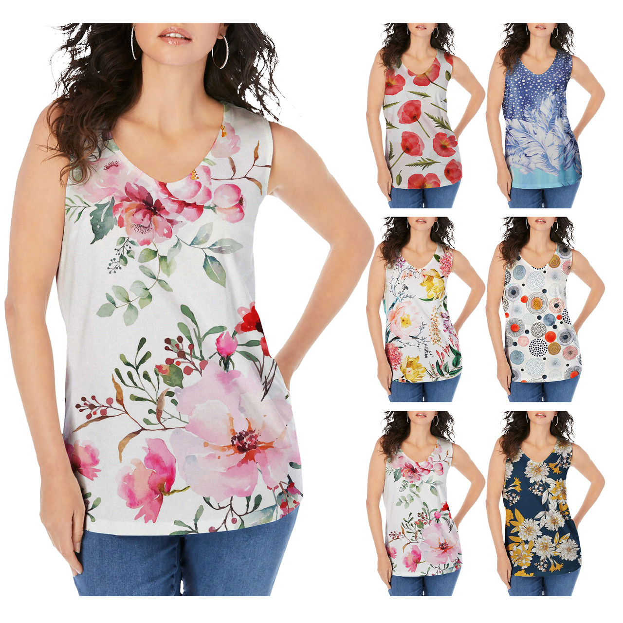 Women's Sleeveless Floral Print V-Neck Blouse (4-Pack) product image