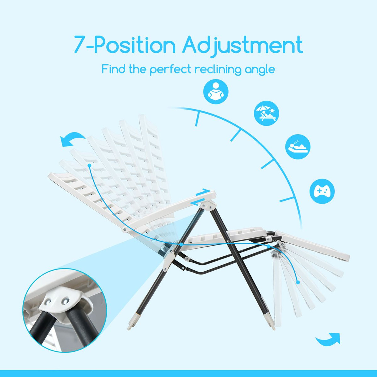 PP Folding Patio Chaise Lounger with 7-Level Backrest product image