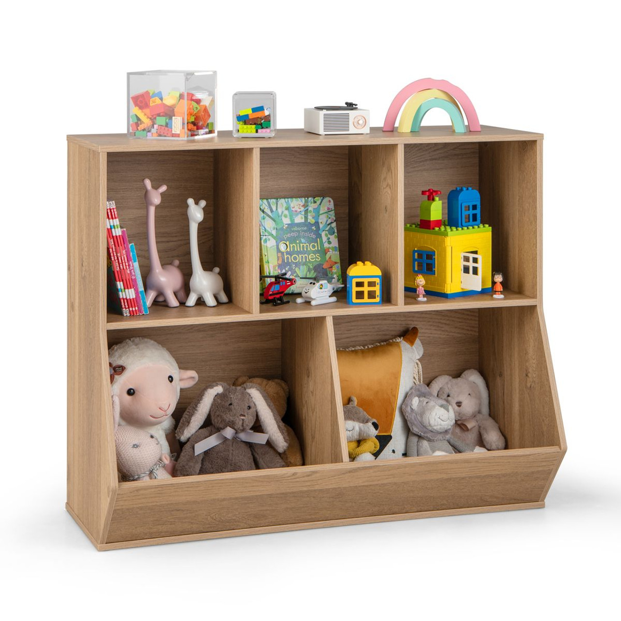 Kids' 5-Cube Wooden Toy Storage Organizer with Anti-Tipping Kits product image