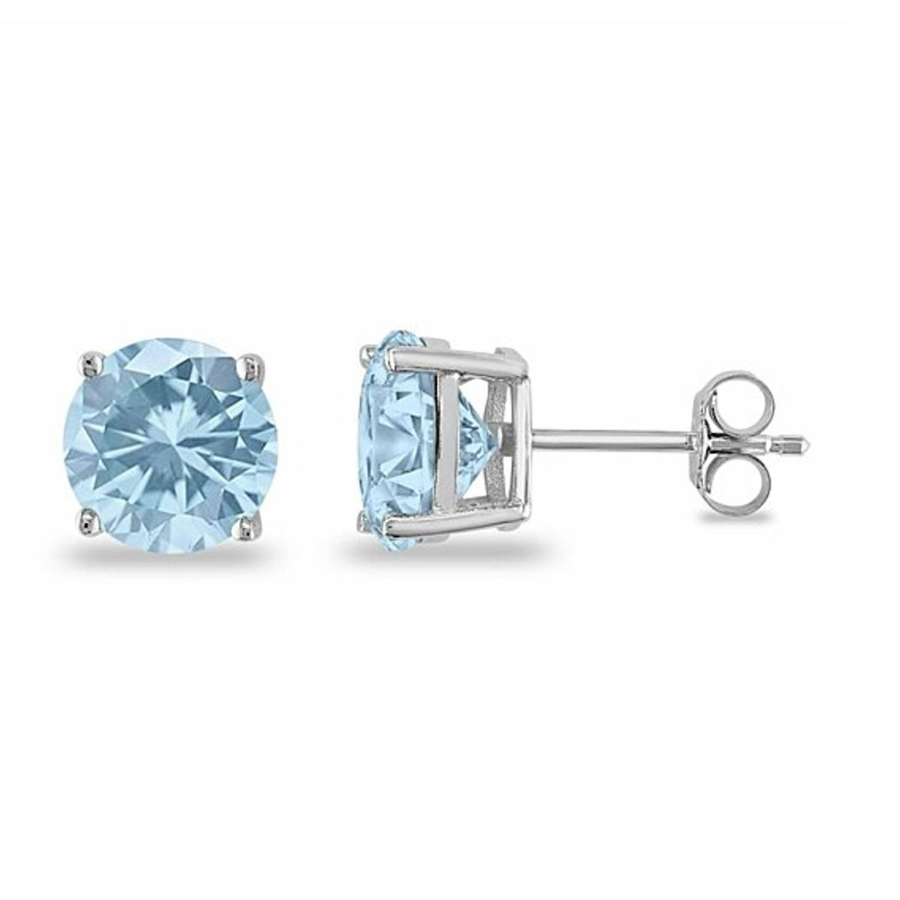 925 Sterling Silver Round Aquamarine Stud Earrings product image