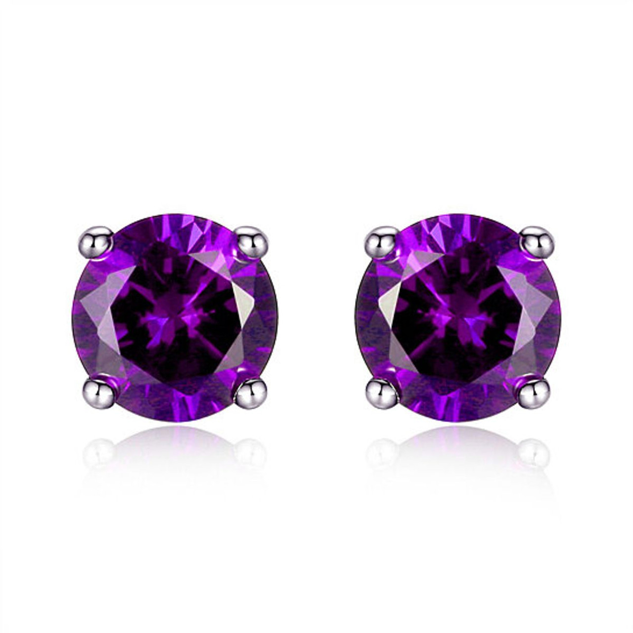 925 Sterling Silver 6mm Round-Cut Amethyst Stud Earrings product image