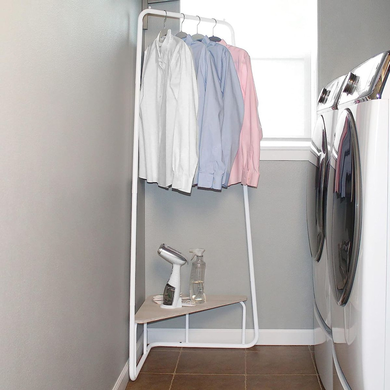 Corner Garment Rack with Wood Grain Laminate Top product image