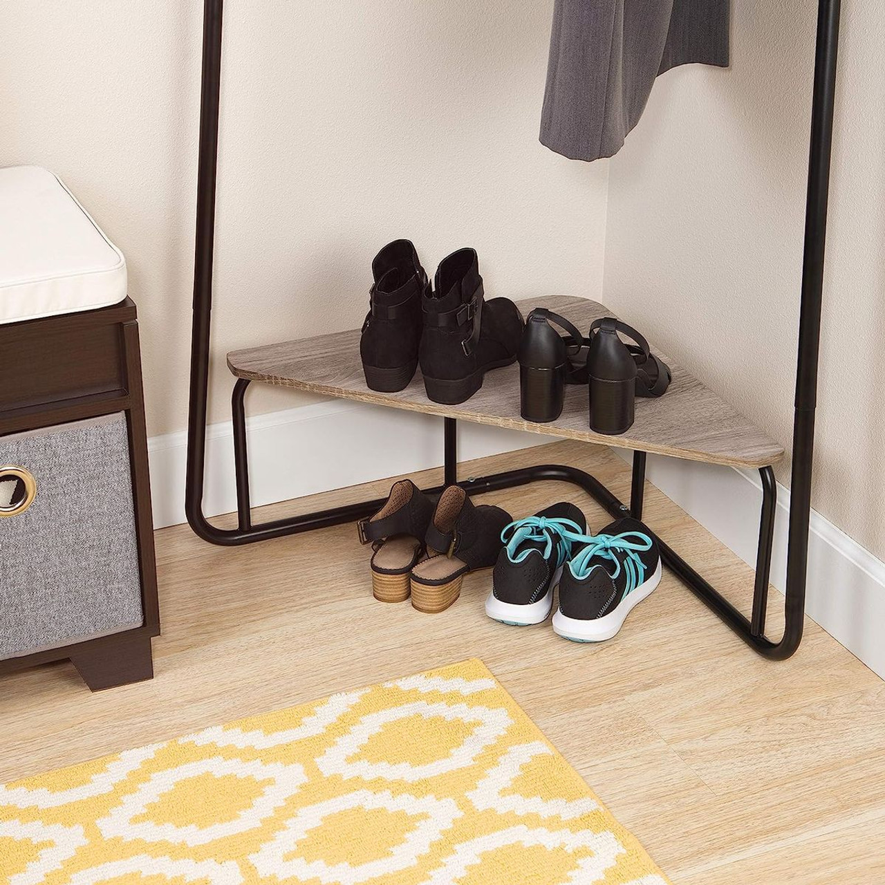 Corner Garment Rack with Wood Grain Laminate Top product image