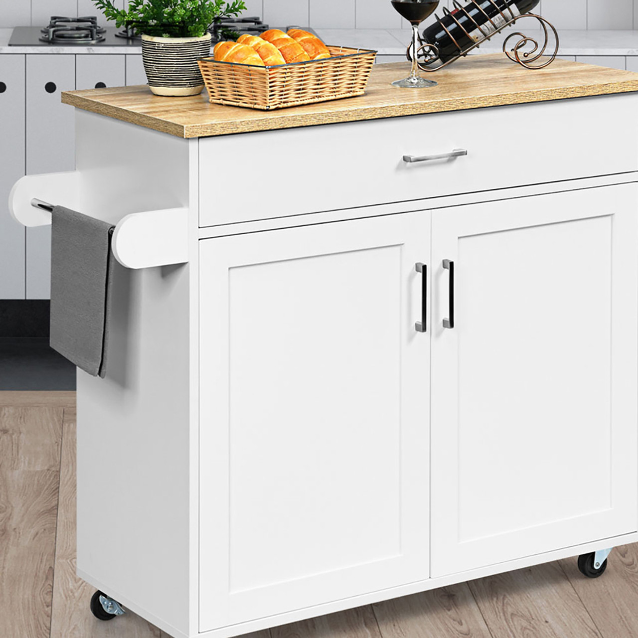 Rolling Kitchen Island Cart with Towel and Spice Rack product image
